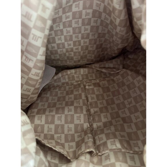 London Fog Travel Bag Houndstooth Brwn Barrel Duffle Leather Light Blue Bag - Picture 13 of 14